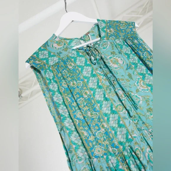 FREE PEOPLE HANALEI BAY LACE UP TIERED OVERSIZED TIERED FLORAL MAXI DRESS XS - Picture 11 of 16